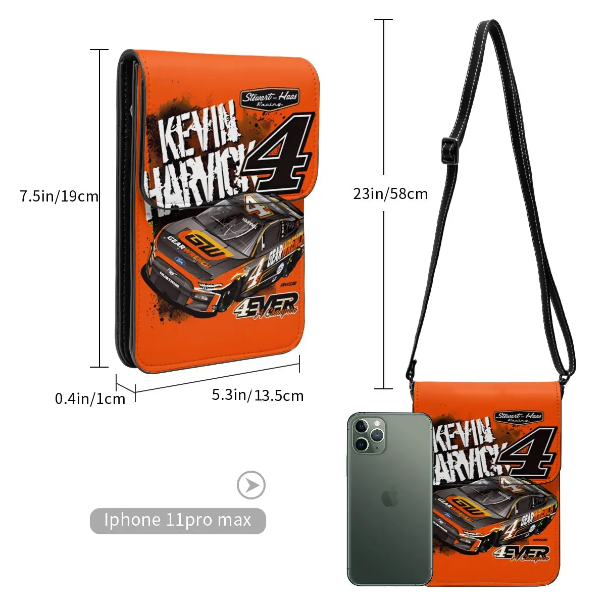 Kevin Harvick Crossbody celular Bag, Bolsa de ombro, Bolsa celular, Alça ajustável, 4