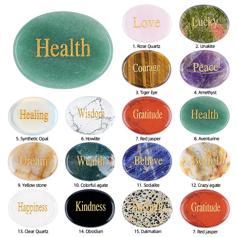 Natural Engraved Inspirational Word Worry Stones for Anxiety Encouragement Motivational Palm Pocket Stone Healing Crystals Gifts