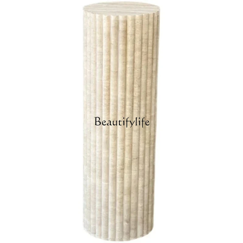 

Nordic natural marble side few living room sofa cave stone side table Roman column booth light luxury atmosphere Italian sty