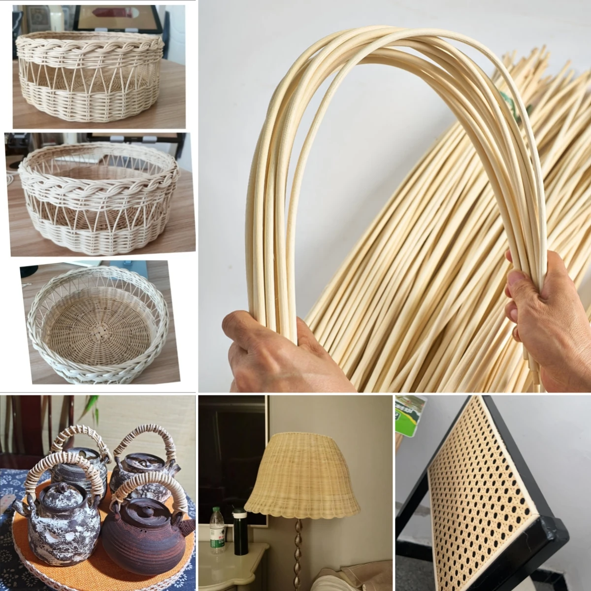 Real Natural Rattan Core Round Rattan Cane Cord Wicker Cane For Chair Basket Furniture Material 2-7mm Diameter 32.8 Feet(10M)