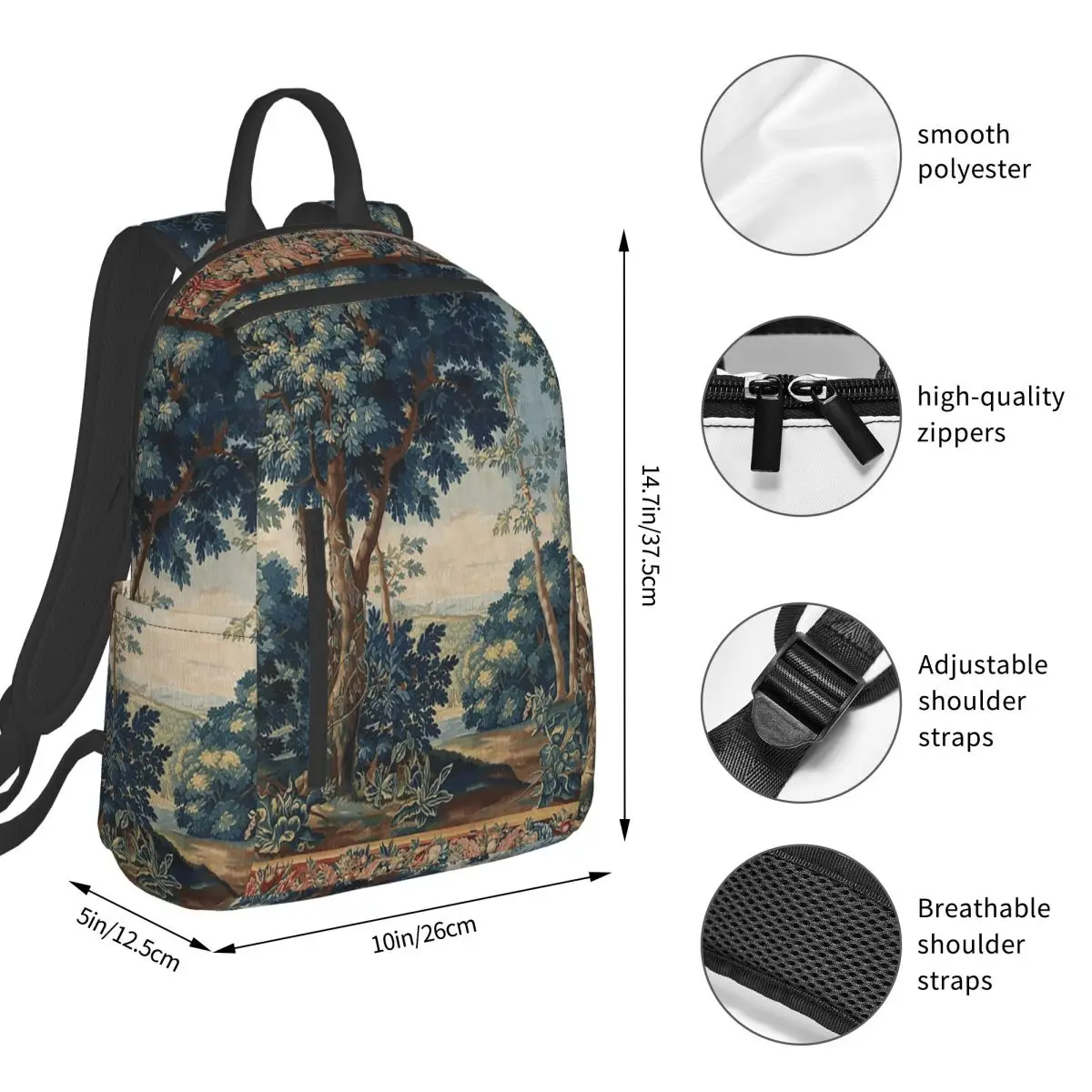 GREENERY, TREES IN WOODLAND LANDSCAPE Antique Flemish Backpack Student BookBag Boys Girls School Bag Computer Shoulder Bags