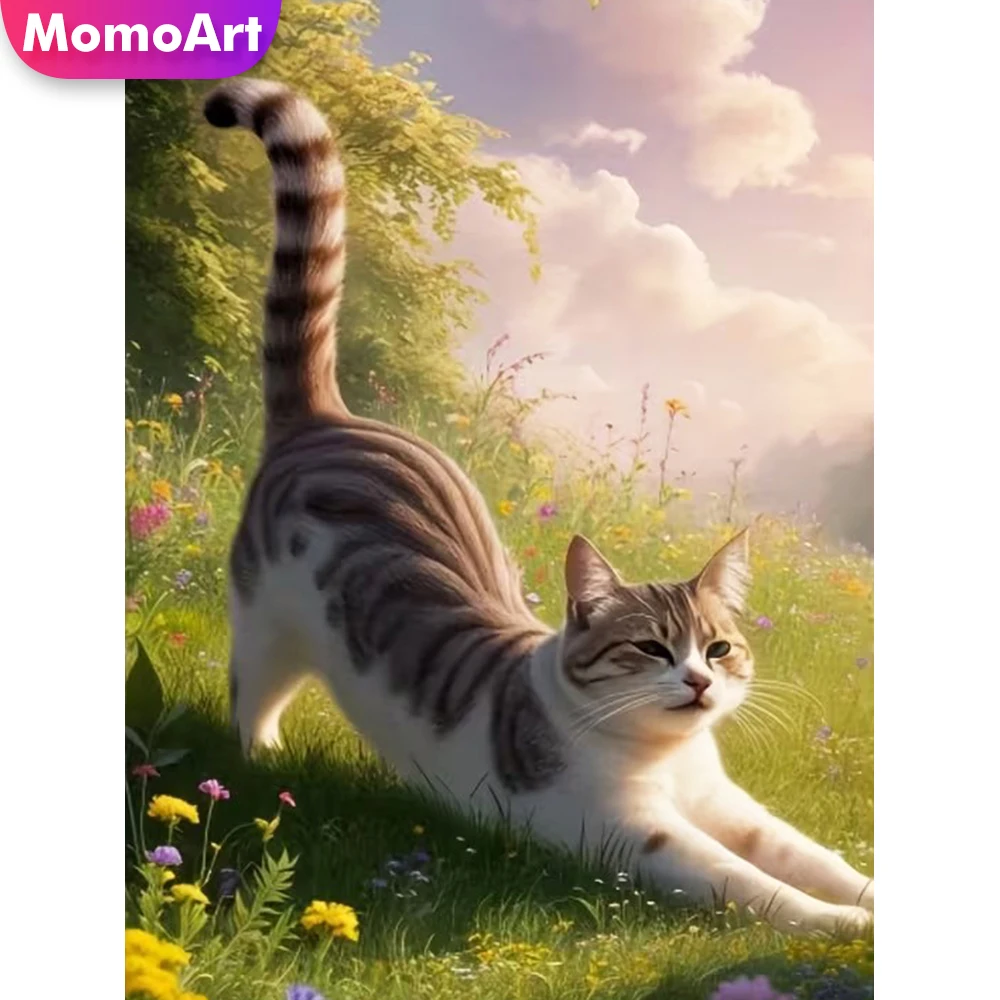 Momoart DIY Diamant-Stickerei Katzen-Gemälde Tierbild Strass-Diamant-Mosaik-Muster für Erwachsene Anfänger Kinder Hobby