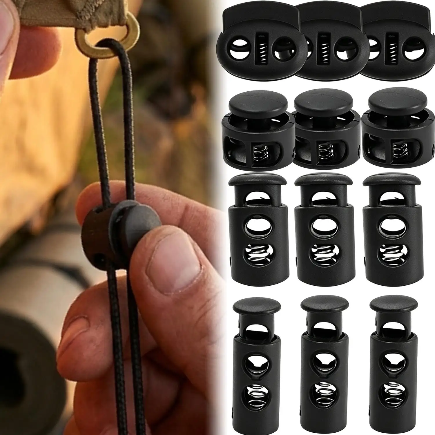 Single/Double Hole Cord Locks Ends Spring Stopper Toggles Clip Plastic for Drawstring Shoelace Rope Paracord Hat DIY Accessories