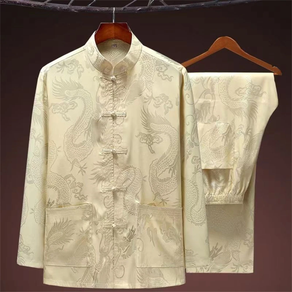 Chinese new year Traditional Chinese Men Shirt Tops Male Stand Collar Kung Fu Clothes tang suit man hanfu blouse tai chi wushu