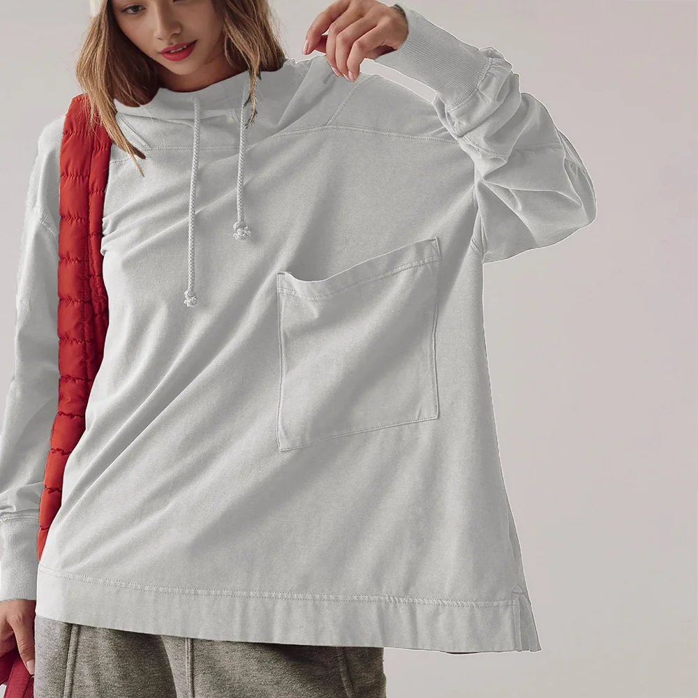 

Новая женская толстовка оверсайз с капюшоном, свободного кроя, с длинными рукавами, универсальная, стройнящая, для повседневной носки и работы, 2026