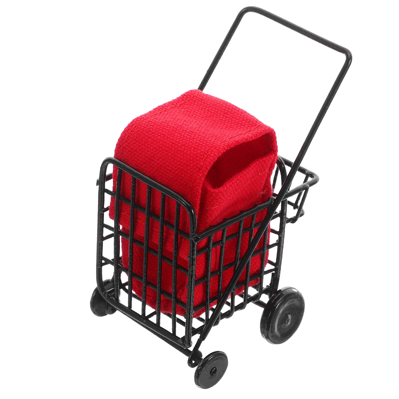 

Mini Shopping Cart 1:12 Scale Black Metal Construction for Dollhouse Kitchen Accessories Realistic Miniature Supermarket Trolley