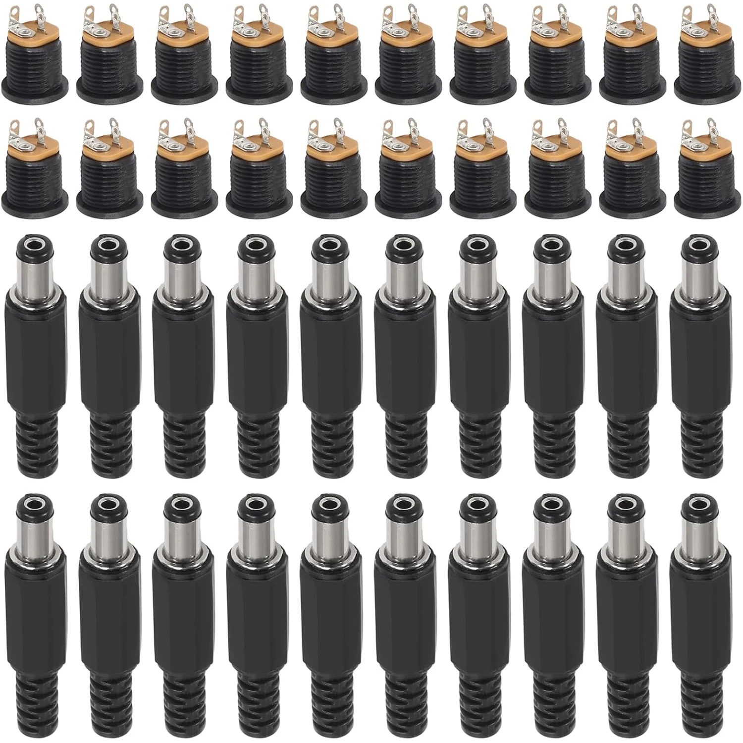 20Pair 12V 3A 5.5x2.1mm DC Power Male Plugs Connector DC Power Socket Female Jack Screw Nut Panel Mount Adapter 5.5 * 2.1mm