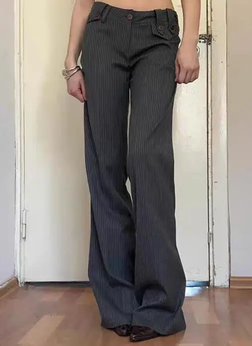 

2025 Casual and Minimalist Women's Straight Leg Pants,elegant Summer Low Rise Commuting Style,striped Printed Straight Leg Pants