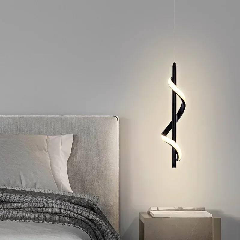 2026 Modern Minimalist Bedhead LED Chandelier High-end Creamy Style Designer Long Hanging Line Bedroom Small Chande