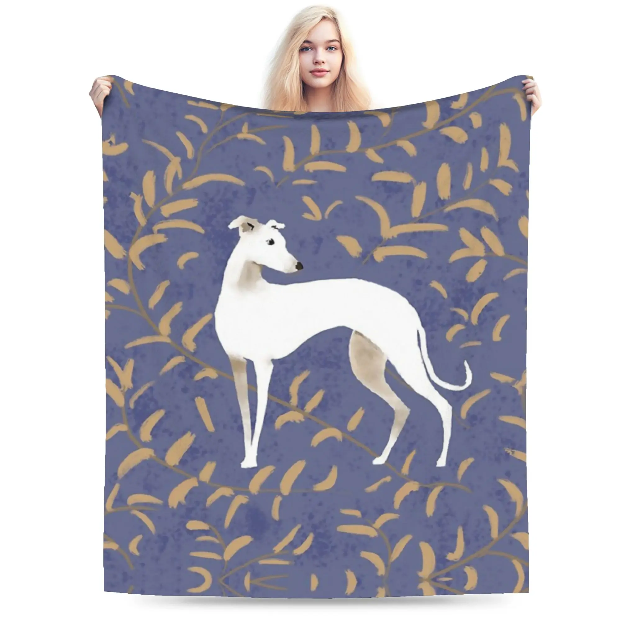 Whippet With Brown Leaves Knitted Blankets Fleece Greyhound Sighthound Dog Warm Throw Blankets for Home Couch Bedroom Quilt