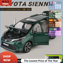 Diecast 1/24 veicoli Toyota Sienna Mpv modello di auto illuminazione e collezioni audio simulazione lega commerciale auto giocattolo regali per bambini