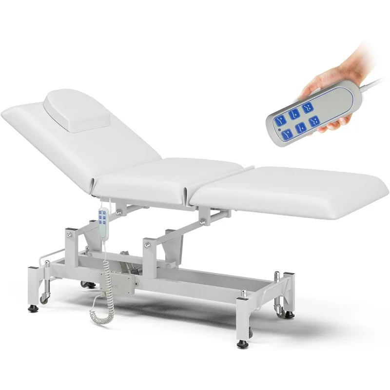 

Fully Electrical Massage Table Bed with Wheels, 3-Section Adjustable Medical Treatment Table for Clients, Therapy Bed for Spa