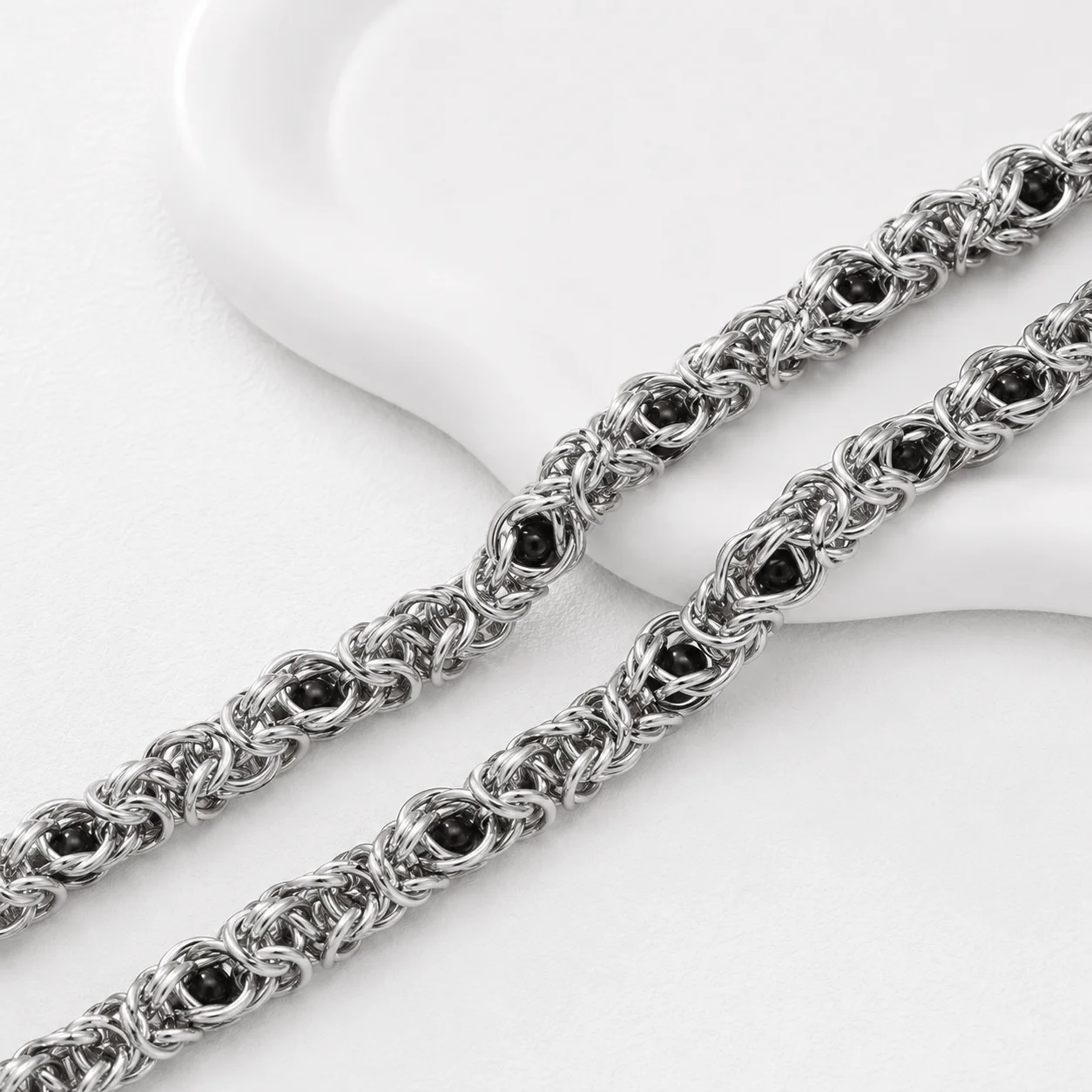 

1Meter Stainless Steel 10mm Byzantine Dragon Bone Chain with Black Beads for DIY Necklace Bracelet Jewelry Making Findings