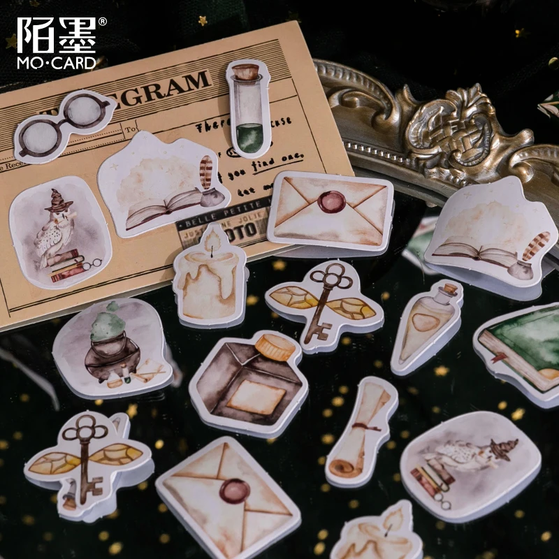 Boîte de 45 autocollants de la série Magic Academy, stickers décoratifs pour bricolage et bancs