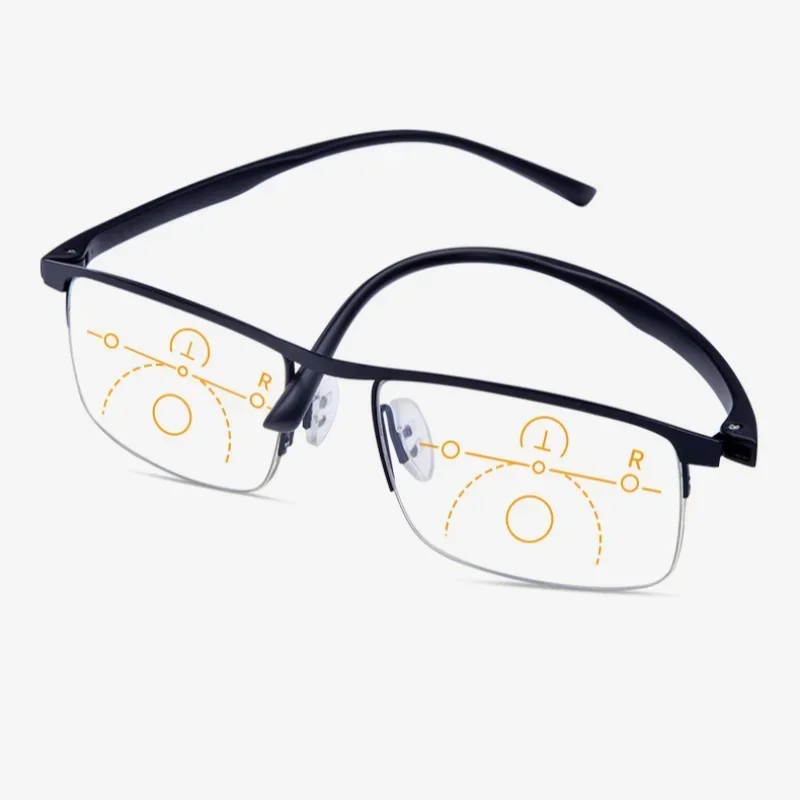 Anti Blue Light Ultra Light TR Metal Frame Multi Focus Reading Glasses Dual-purpose Presbyopia Glasses for Both Near and Far Use