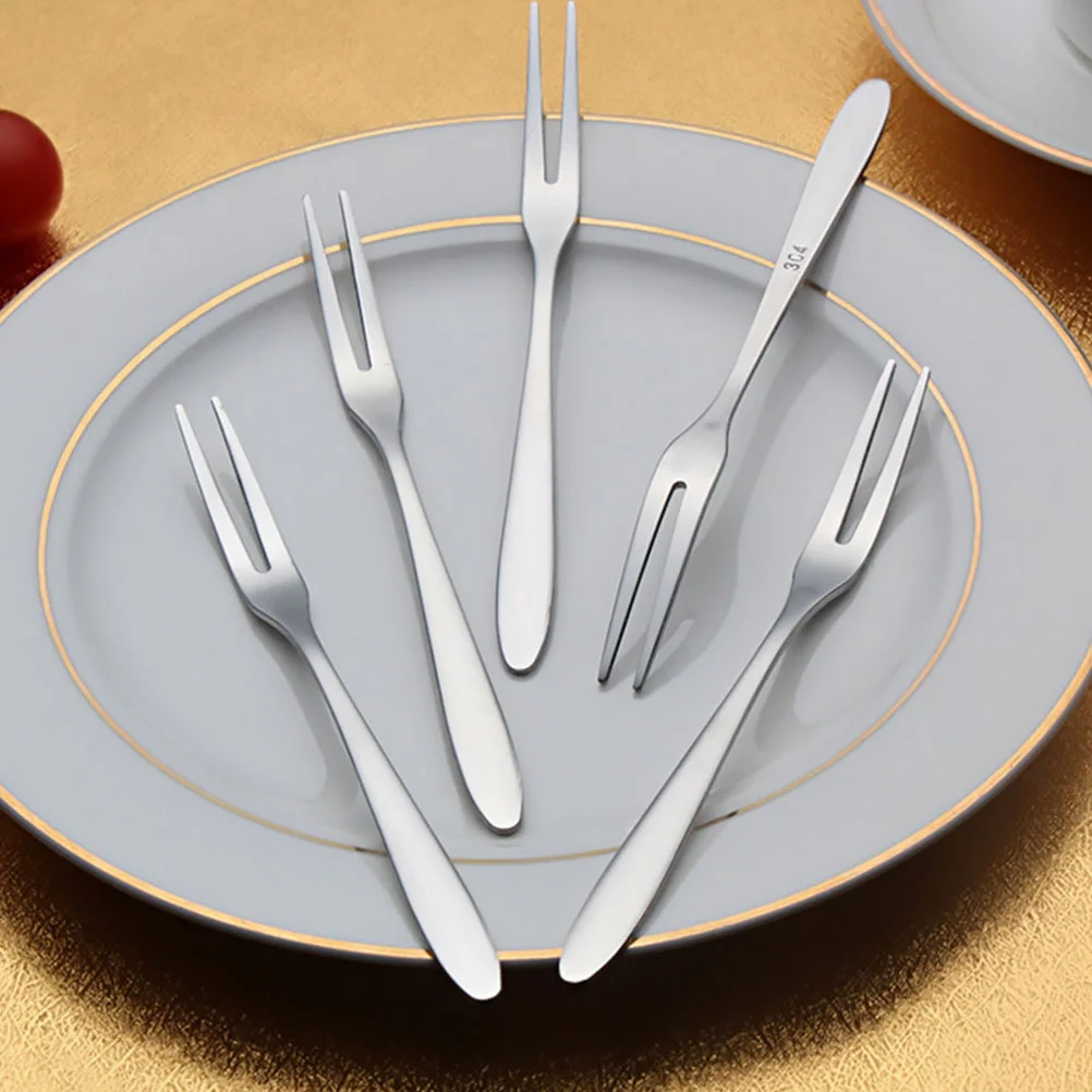 30 Pcs Fruit Fork Kitchen Gadget Cake Forks Stainless Steel Two Teeth Snacks Prong Toothpicks