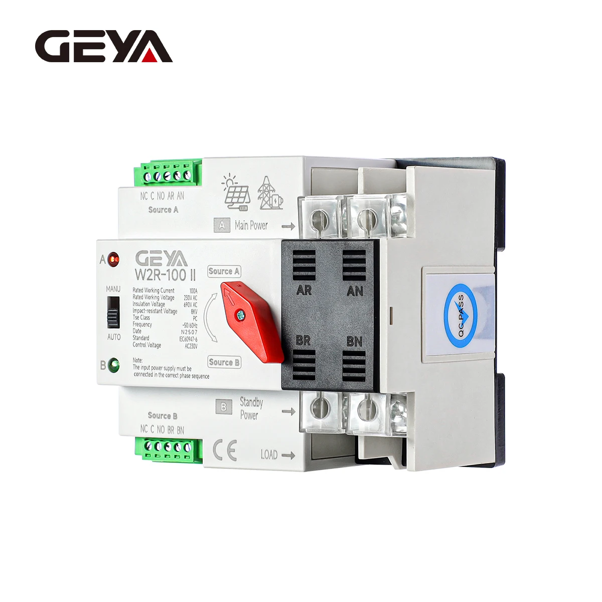 PC Level ATS 2P 63A 220V Dual Power Automatic Transfer Switch Electrical Selector Switches Uninterrupted Power W2R Din Rail