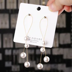 Fashion Pearl Long Earrings for Women Cross Connection Metal Water-Drop Shape Drop Dangle Earrings Statement Jewelry Gift