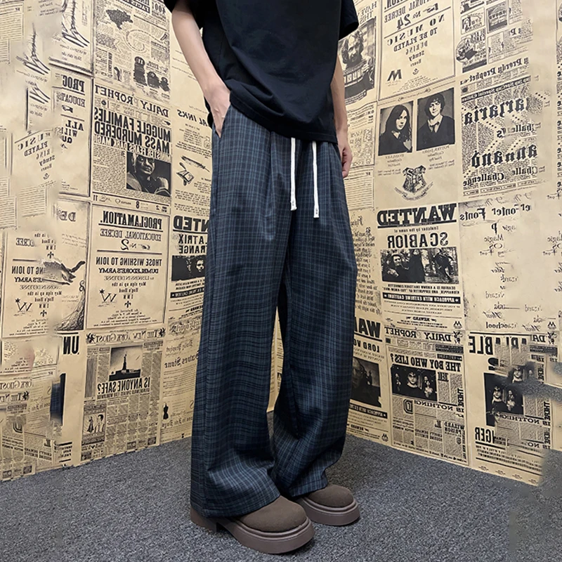 Luzhen xadrez cordão em linha reta elástico impresso cintura casual design calças masculinas 2025 novo bonito elegante moda calças jy4003