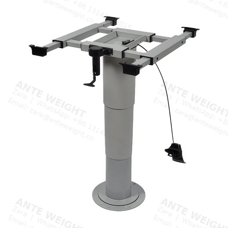 Gray Color Motorhome RV Aluminum and Steel Pneumatic Lift Table Leg with Four-direction Sliding Table Frame for Camper Trailer