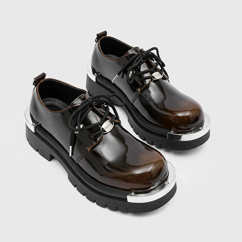 Luxury Patent Leather Derby Dress Shoes Men Casual Thick Bottom Height Increasing Leather Shoes Male Outsole Anti Slip Loafers