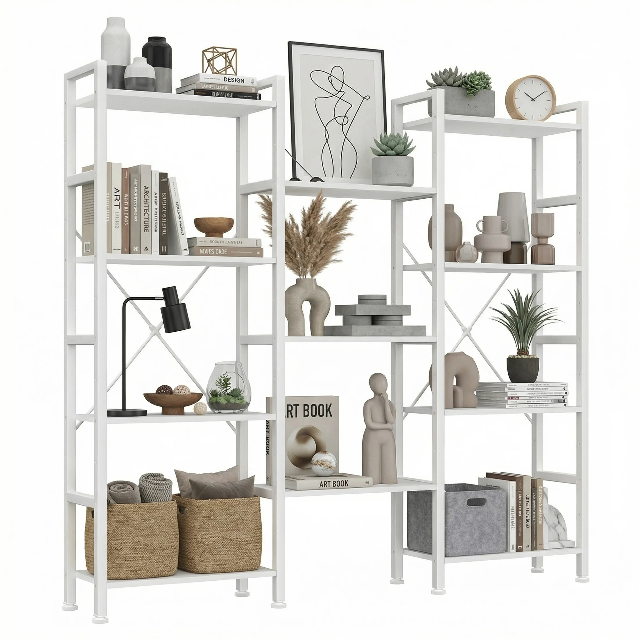 MCQ 4 Tiers Combination Bookshelf Convertible Display Shelves Metal Classic Bookshelf Storage Shelves Bookshelf Sturdy Structure Graduated Shelves for Home