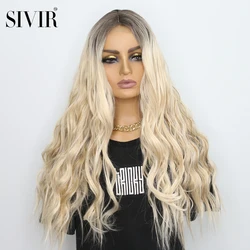 Sivir Synthetic Lace Wigs For Women Ombre Blonde Wig Cosplay Lolita Long Wavy Natural High Quality Hair Heat Resistant Use Daily