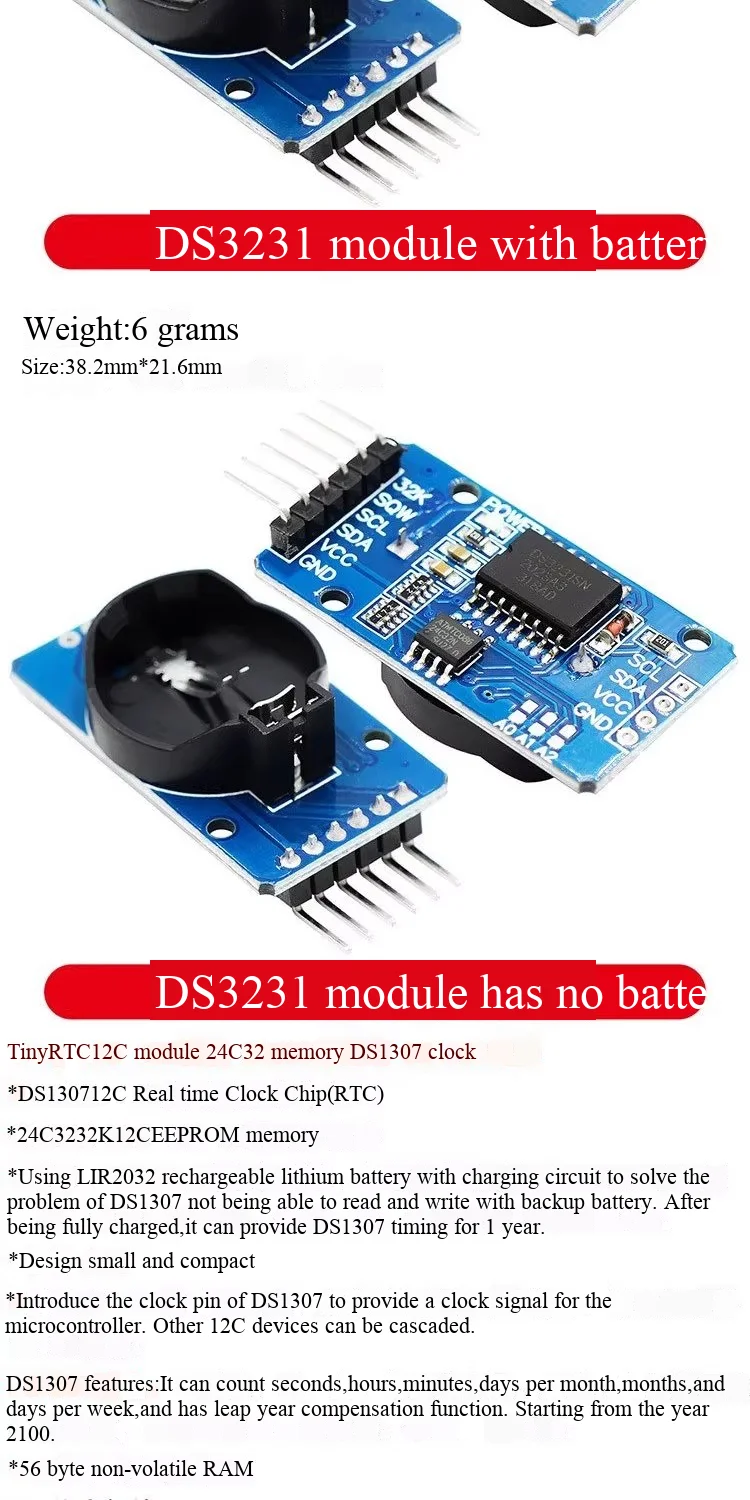 Raspberry Pi RTC-Modul – hochpräzises DS3231-Uhrmodul, Batterien nicht enthalten. – Detail 3