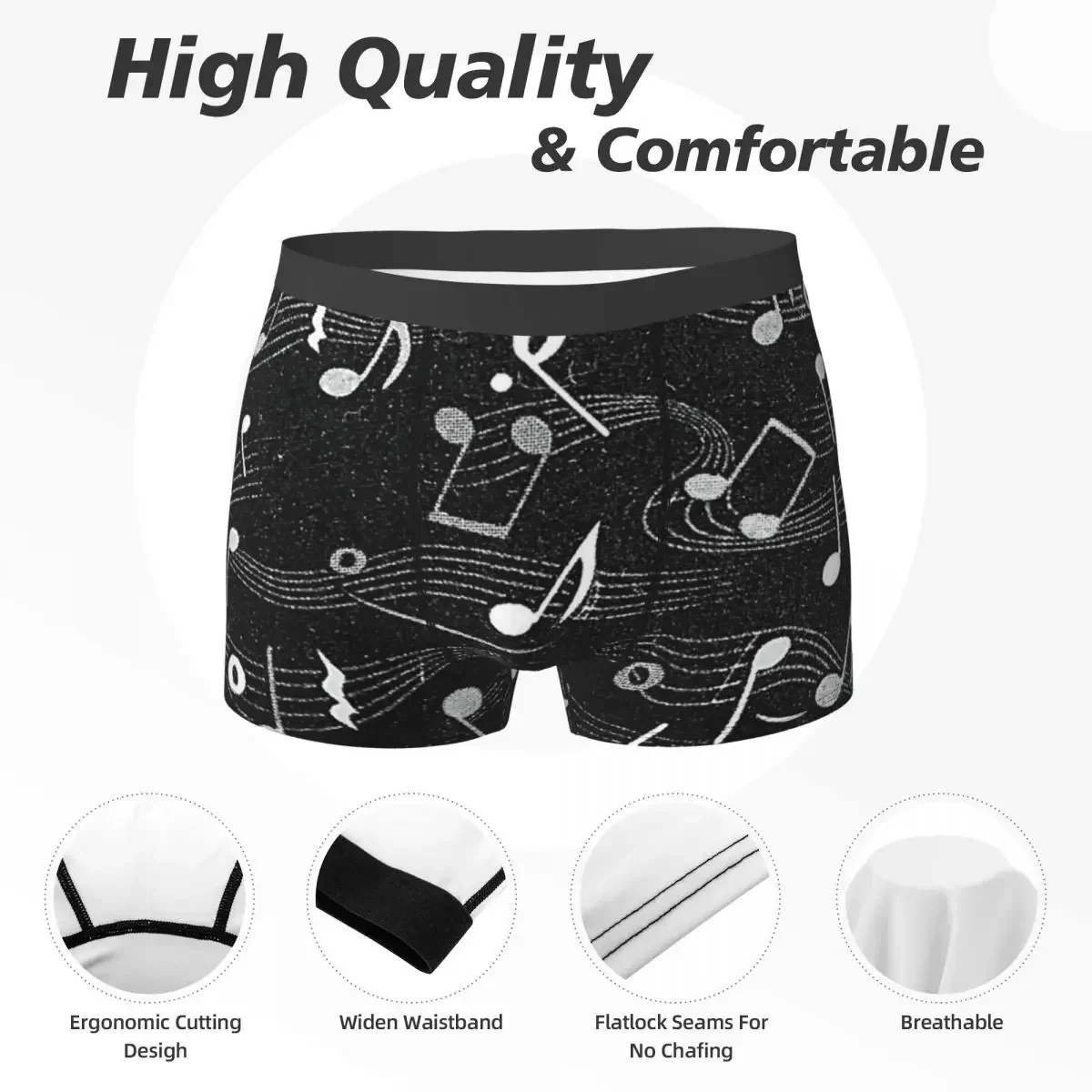 Notas musicais Boxer Shorts para homens, roupa interior confortável, calcinha masculina, presentes de namorado