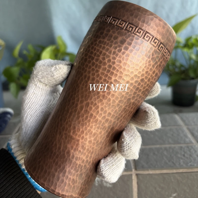 

Vintage Pure Copper 500 ml Coffee Mug,Straight Tube Shape Handcrafted Unique Texture Breakfast Cup,Cold Beer Cup Tableware