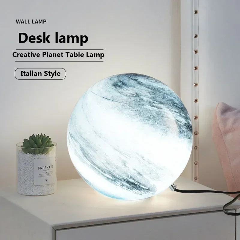 Planète pendentif LED lampe chambre d'enfants lustre créatif boule de verre suspendus lumières garçon chambre espace lecture intérieur décor lumière