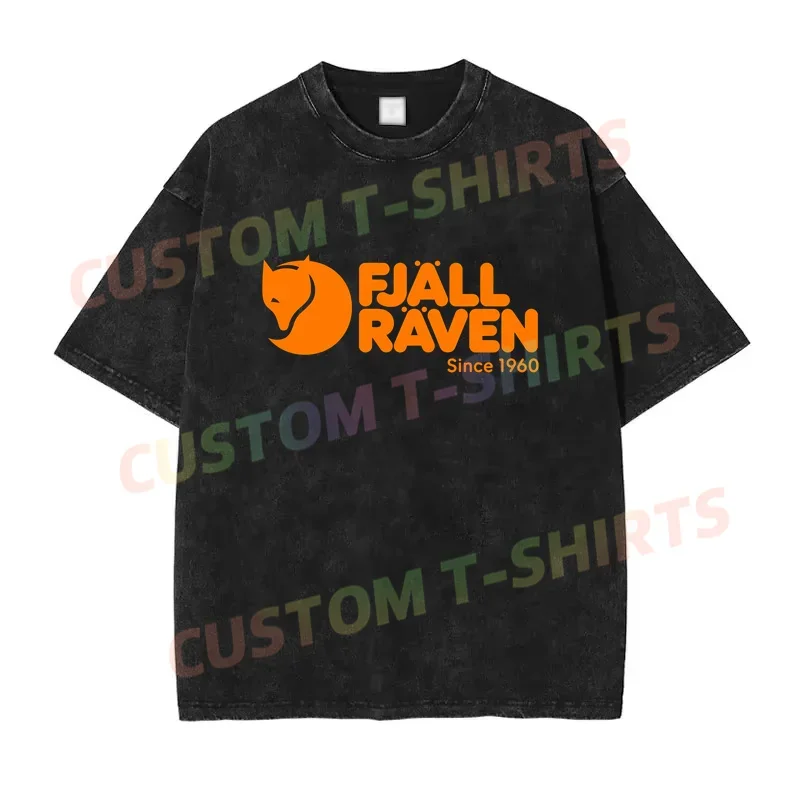 2024 Summer Vintage Cotton Washed Fjall Raven Logo T-Shirt Loose T Shirts Men Y2K Hip Hop Top Tee