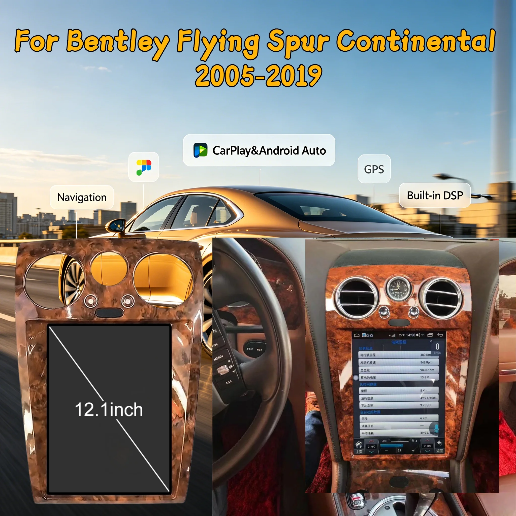 Car Radio Android 15 For Bentley Flying Spur Continental 2005-2019 Multimedia Player Auto Bluetooth Stereo Carplay GPS 4G WIFI