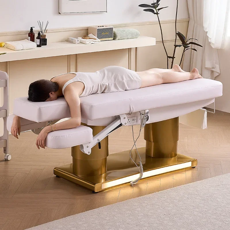 Hairdressing furniture Electric beauty bed Beauty salon Gold base massage bed Facial  Eyelash tattoo