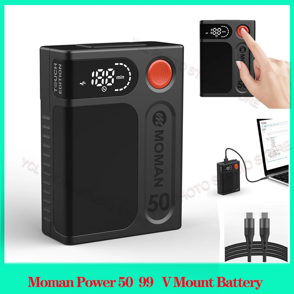 Moman V Mount Battery 50Wh/3450mAh 65W PD Fast charging USB-C/A/D-Tap Battery for Camera Smartphone Laptop Monitor 99Wh/6900mAh