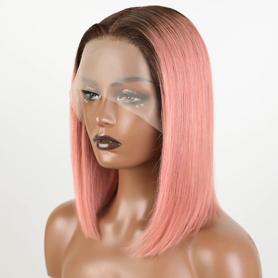 

Sleek Pink Colored Straight Bob Remy Brazilian hair Wigs Human Hair Wigs For Women 13x6x1 100% Real Wear And Go Glueless Wigs