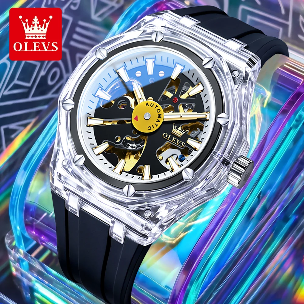 OLEVS 6788 Fashion Sport Man Watch Waterproof Luminous Full Skeleton Mechanical Automatic Mens Wristwatches Original