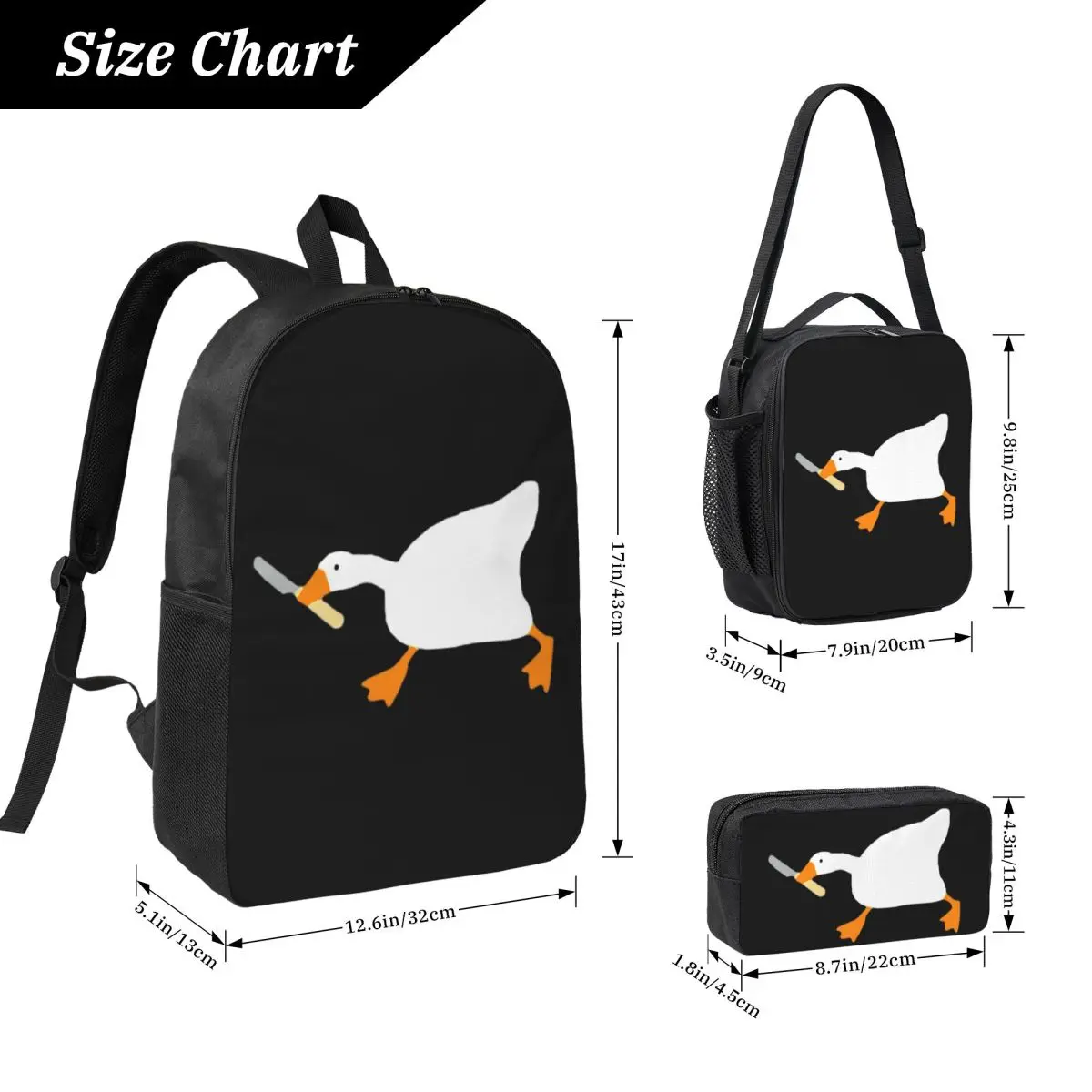 Goose With Knife - Peace Was Never An Option Backpack BookBag School Bag Shoulder Bags 3ps Insulated Lunch Bag Pencil Case