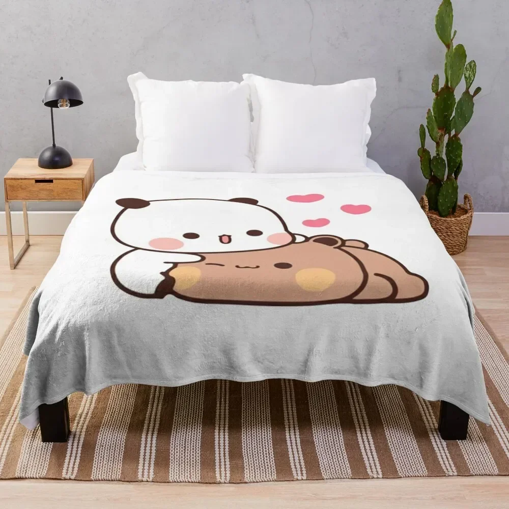 Panda And Brownie Bear Couple Throw Blanket Flannel Luxury Thicken Blankets