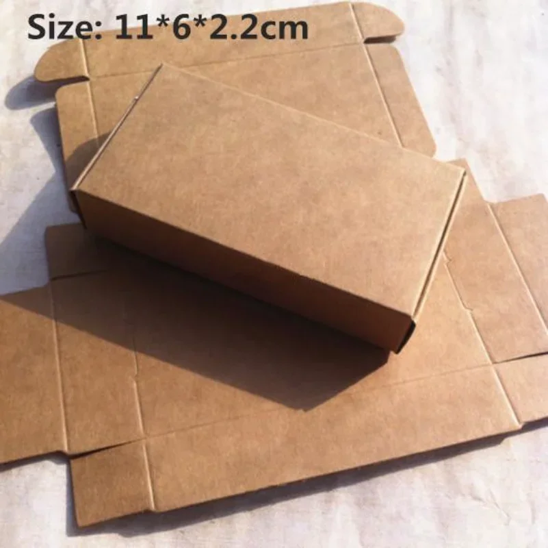 50pcs/lot 11*6*2.2cm Cute Small Kraft paper packaging Gift box Jewelry Handmade Soap Storage Box Candy Aircraft box