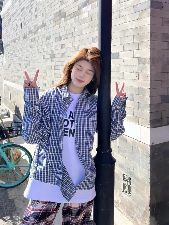 

Loose Fit Plaid Long Sve Casual irt Jaet Men's Autumn Comfortable Breathable Polyester Fiber Faionable Open Cardigan