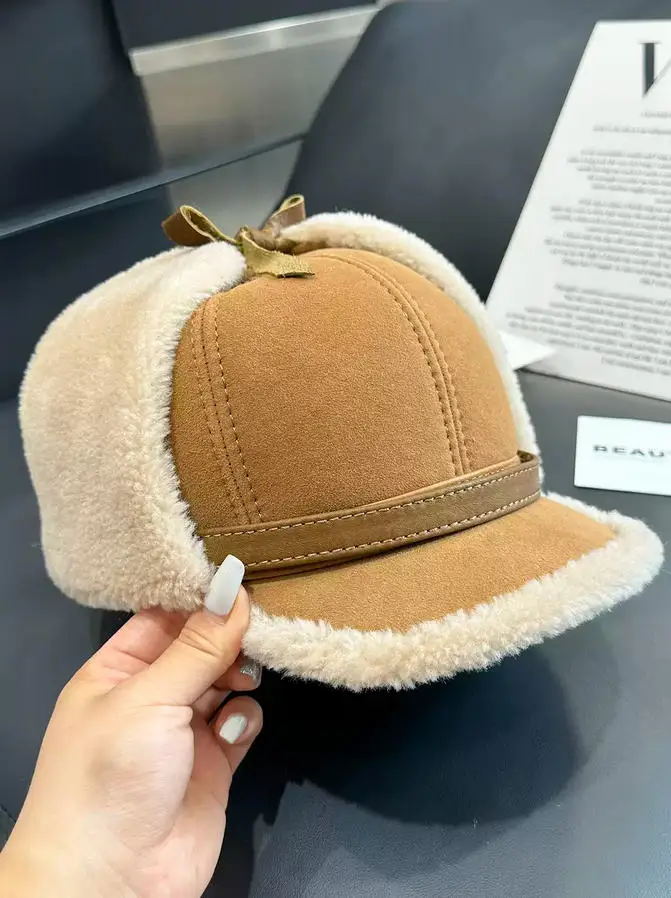 2-in-1 Unisex Genuine Sheepskin Fur  Hat, Trapper & Baseball Cap Design, Ultra Warm Winter Outdoor Ear Flap Hat for Men Women
