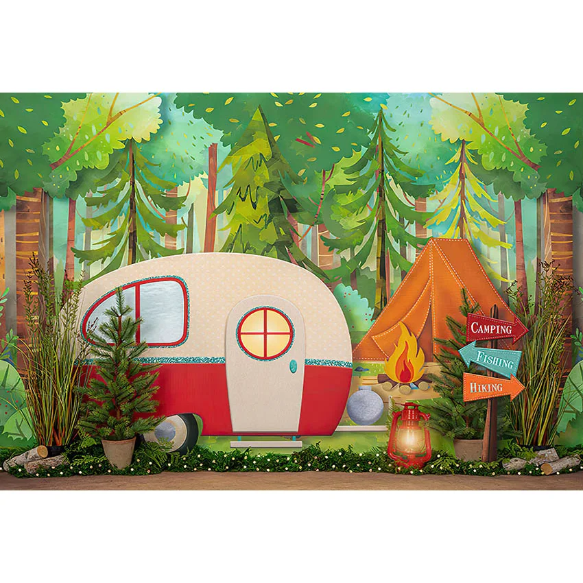 Mehofond Backdrop Children Portrait Photography Background Outdoor Camping Jungle Tent RV Baby Shower Party Decor Photo Props