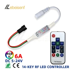 Mini LED Controller DC 5V 12V 24V 6A RGB Pixel Addressable WS2811 WS2812B Strip Lights 14-Key RF Wireless Remote Control Dimmers