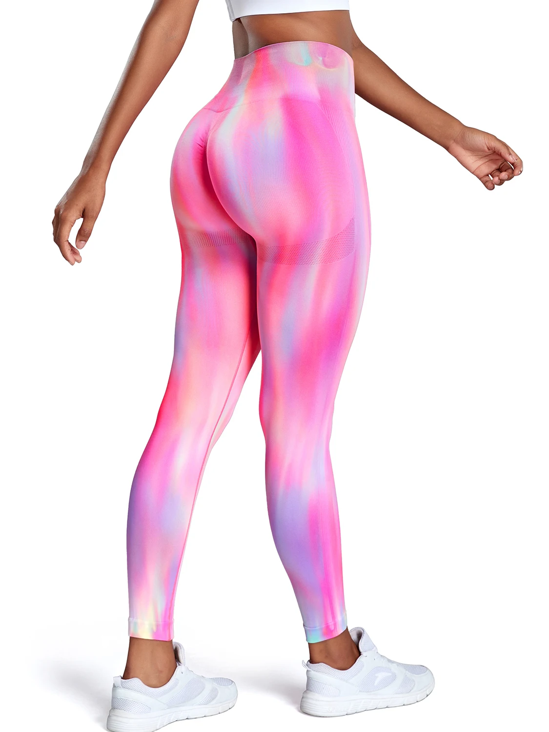 FITTOO Scrunch Butt Leggings Women High Waist Seamless Ruched Booty Workout Yoga Pants Aurora Print Fluorescent Tie Dye Trousers