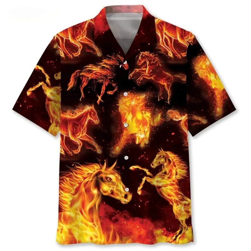 Full Print Funny Horse Tropical Hawaiian Shirt for Men Short Sleeve Button Beach Shirt Tops Men's Casual Aloha Shirt Clothes