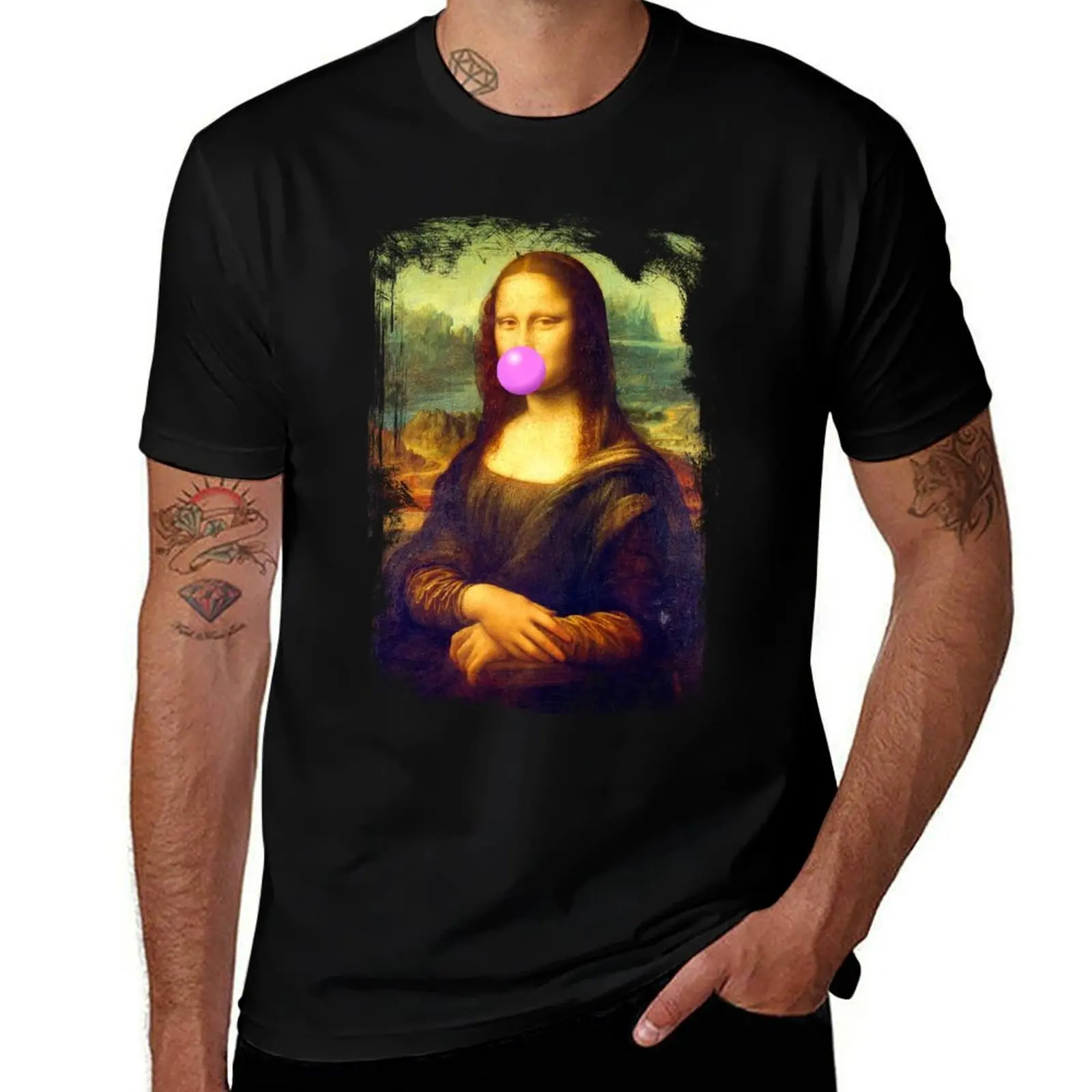 

Mona Lisa blowing Bubblegum T-Shirt man t shirts high quality luxury brand cotton t shirt man T-Shirt