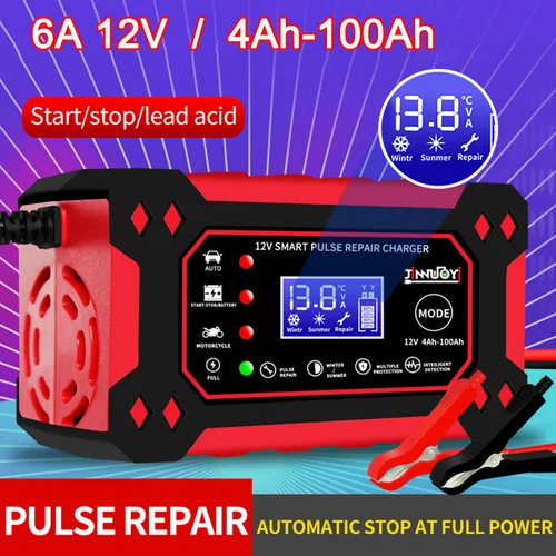 Cargador de batería de coche 6A 12V reparación de pulso pantalla LCD carga rápida inteligente AGM cargador de plomo-ácido de GEL de ciclo profundo para motocicleta automática