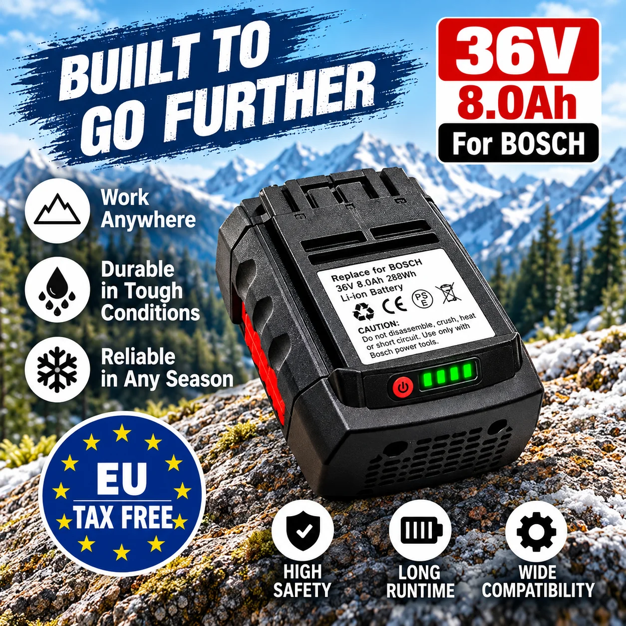 36V Akku für Bosch BAT810 BAT840 8.0AH Wiederaufladbarer Lithium-Ionen-Ersatzakku D-70771 BAT836 BAT818 2607336003