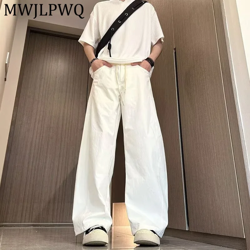 

MWJLPWQ American Quick-Dry Retro Jeans For Men Summer Trendy High Street Casual Pants Loose Straight Wide-Leg Trousers 14857